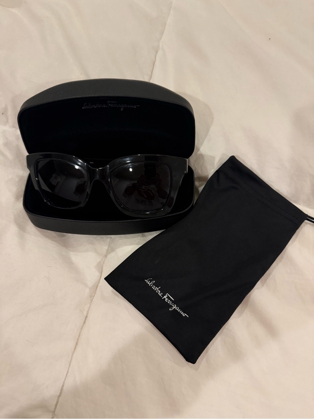Salvatore Ferragamo Black Glossy Oversized Sunglasses